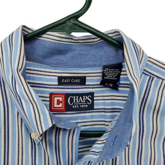 Chaps Shirt Men's Long Sleeve Striped Casual Button Up Striped Blue White Large - Picture 7 of 12
